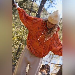 NWT Free People Movement Final Call Printed Hoodie- Tree Camo Neon Orange